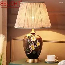 Lampade da tavolo 86LIGHT Lampada moderna in ceramica in ottone LED dimmerabile Lampada da scrivania creativa in rame europeo per la decorazione della camera da letto del soggiorno di casa