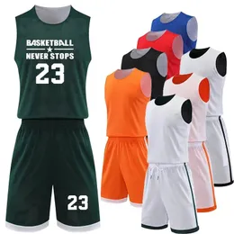 Персонализированные двухсторонние мужские и женские баскетбольные майки, комплекты молодежной быстросохнущей командной тренировочной формы, костюм 240318