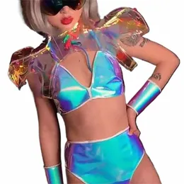 Neue Sexy Nachtclub Bar Damen Laser Illusi Kostüm Übertrieben Shrug Bodysuit Sets Sänger Ds Dj Sexy Gogo Kostüm Rave Outfits 65br #