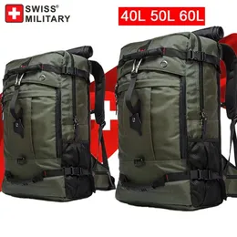 Swiss Military Men Vandring ryggsäckar 40L/50L/60L Business Travel utomhus bärbar dator ryggsäck multifunktionell skiktväska