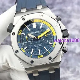 Nice AP Wristwatch Epic Royal Oak Offshore Series 26703ST Blue Dial 1/4 Yellow Chronograph Function Mens Watch 42mm