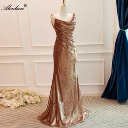 Simple Sequined Lace Picks-up Women Sheath Flormal Prom Dresses Scoop Sweep Train Floor-length Ladies Column Prom Party Gowns