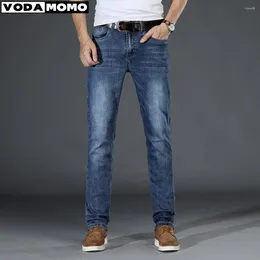 Calças de brim masculinas 2024 outono calças de algodão elasticidade magro negócio casual masculino denim calças finas estilo clássico azul e céu