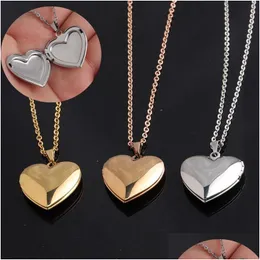 Pendant Necklaces Romantic Heart Shaped Friend Picture Frame Locket Necklace Stainless Steel Love Jewelry Couple Valentines Day Gift D Dhz3S