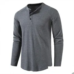 Men'S T-Shirts Mens 21420 Fashion Fine Plaid Long Sleeves Soft Us Size S-2Xl Solid Color Round Neck Casual Fitness Men Gray Tops Plove Dhth1