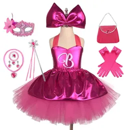 Princesa meninas rosado na altura do joelho barbi tutu vestidos para menina letra b festa de aniversário ano trajes de natal margot robbie 240318