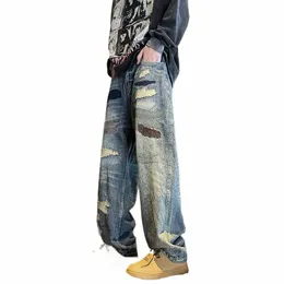 2024 Spring New Men's American AMERICKWORKOWA LUSKIE LUSE JEANS NOTOWE RETRO HIGHT STREET W stylu LG Pants F1QZ#