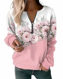 kvinnors hoodies kvinnor fi blommor hoodies fr målning tröja zip up hoodie överdimensionerade sudaderas harajuku rockar eleganta j5i5#