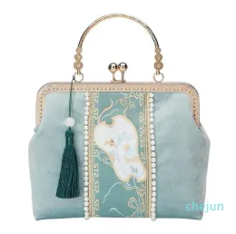 Designer-Evening Bags Handmade Embroidery Flowers Women 2023 Cloth Shoulder Bag Lady Tassel Handbags Chinese Style Pearl Chain Totes BagsEvening