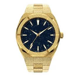 Wristwatches High Quality Men Fashion Frosted Star Dust Watch Stainless Steel 18K Gold Quartz Analog Wrist for 221025267M