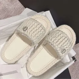 2024 new style shoe chanells Slippers Women's 2023 New Spring Thick Sole Summer High Grade Thick Sole Knitted Sandals Soft Trendy Knitted