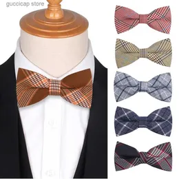 Laço laços gravata de algodão xadrez de algodão para homens ternos casuais ternos de bowtie smoking meninas ajustáveis ​​garotas laços de festas para festas de casamento rajeiras Cravat y240329
