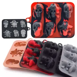 Ferramentas de sorvete de caveira 3D Molde de silicone macio Molde de gelo para coquetéis de uísque Bebidas Urso de café gelado Pistola rosa Forma de pirata Ferramenta de barra de gelo Molde de cubo