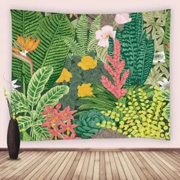 태피스트리 열대 정글 꽃 태피스트리 이국적인 녹색 야자 잎 수채화 꽃 벽 매달려 침실 거실 기숙사 장식