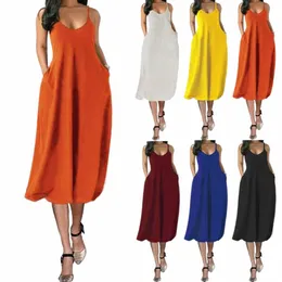 donne U Neck Spaghetti cinghie Midi Dr Summer Sexy Sling A Line Dres Casual Loose Femme Vestidos 57Xs #