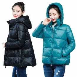 2019 Winter Jacket Women Short Glossy Down Jackets Cott Padded Parkas Hooded Bright Shiny Warm Thick Parkas Female Coats P7dv#
