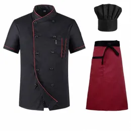 Vdakaer Chef Coat Shirt Breattable Cott Jacket+Cap+Apr fungerar kläder för män unisex kock jackor restaurang hotell uniform s5ko#