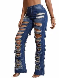 y2k 2023 Popular New Women Street High Waist Slant Pocket Large Area Ripped Wide Straight Leg Lg Jeans g9M8#
