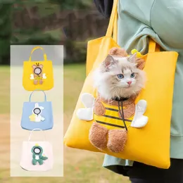 Cat Carriers 2024 Cute Canvas Out Bag Can Outcrop Bee Shape Shoulder Small Dog Tote Pet Ready To Touch Supplies