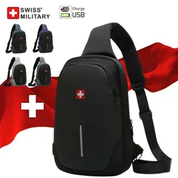 Swiss New Men's Solid Color Chest Outdoor Casual mode axel crossbody väska vattentät anti-stöldpåse