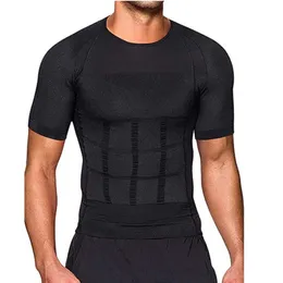 Men Body Toning T-Shirt Body Shaper Corrective Posture Shirt Slimming Belt Belly Abdomen Fat Burning Compression Corset 240323