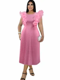 Ontinva Frauen Rosa Plissee Dres Plus Größe 3XL 4XL Rüschen Sleevel Hohe Taille A-linie Casual Party Abend Geburtstag Kleider h2R8 #