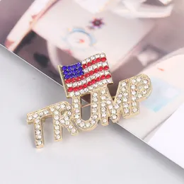 Vintage Crystal Trump Brooch Pins Diamond Brooches Zinc Alloy American US Flags Pin Badge