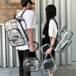 Womens Backpack Transparent PVC Bag Clear Backpacks for teenagers Students Men School Stadium Approved 240323