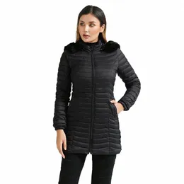 Santelon Inverno LG Parka ultraleggero imbottito piumino per le donne cappotti casual con pelliccia con cappuccio caldo leggero tuta sportiva z1AX #