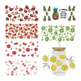 Adesivos de janela desenhos animados frutas uv dtf envoltório adesivo de transferência para 16oz copo de vidro impressão à prova d'água transparente suave diy fácil de usar d6896