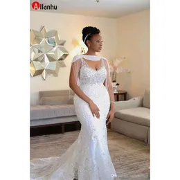 NUOVO abito da sposa a sirena africano con spalle scoperte con nappe vintage ragazza nera plus size guaina abiti da sposa con perline di cristallo DWJ