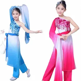 kinesisk traditionell naturlig yangko dansdräkt barn elegant fan dans kostym klassisk dansare övning ha hanfu kläder t4qm#