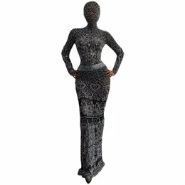 Completo Rhineste Mulheres Lg Dr Aniversário Halen Performance Stage Wear Clubwear Drag Queen Costume x00x #