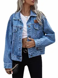 Benuynffy Turn-down Collar Solto Jaqueta Jeans Mulheres Primavera e Outono Único Breasted Feminino Outwear Casual Jean Casacos Jaquetas U6Ww #