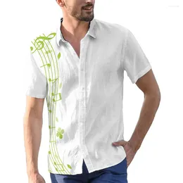 Men's Casual Shirts Music Notes And Clover Digital Print Creative Short Sleeve Shirt For 2024 Summer Resort Vacation St. Patrick's Day