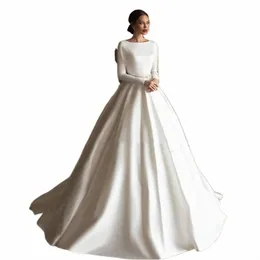 Lorie Satin Wedding Dres A Line Lg Manga Estilo Muçulmano Noiva Dr Elegante Clássico Modest Noiva Vestidos de Casamento O9hz #