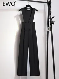 EWQ Elegante Stil Frauen Overalls Sommer Vintage Schwarz Büro OL Dame Slim Fit Ärmellose Damen Kleidung Mode Trend 240315