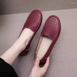 Casual Shoes Hollow Pu Flat Round Toe Women's 2024 High Quality Spring Rubber Slip-on Loafers Solid With Sapatos Rasos