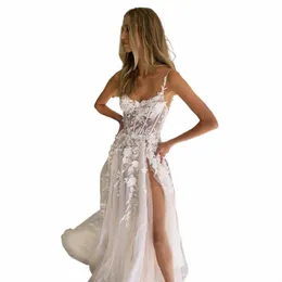sodigne Transparent Sexy Boho Wedding Dres Lace 3D Frs Beach Bridal Dr Corset Bes Side Split Bride Wedding Gowns D9hJ#