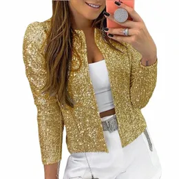 vintage Jackets for Women with Paillettes Lg Sleeved Coats Sexy Fi Top Cardigan Bomber Jacket Mujer Clothes Spring Golden T3wC#