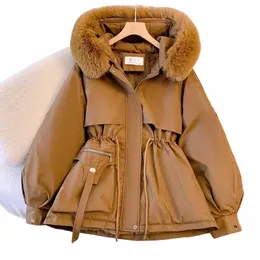 Evnisi Frauen Herbst Winter Cott-gepolsterte Jacke Tasche Reißverschluss Mit Kapuze Parkas Fleece Warme Lg Sleeve Taille Cott Mantel Kausal mantel t7xi #