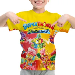 Superthings Mutant Battle Kids T Shirt Cartoon Print Boys Dziewczęta Tshirt Summer Tops Superzings Oneck Tees Children krótkie rękawa 240318