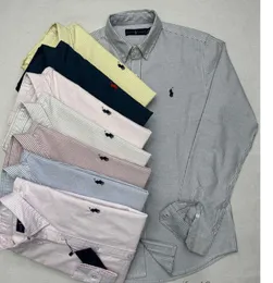 Весенне-осенняя однотонная хлопковая рубашка с длинными рукавами Little Horse для мальчиков в деловую полоску, мужские оксфордские текстильные футболки-поло, модные 19 часов