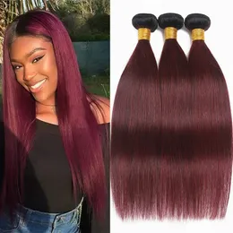 1b 99j escuro borgonha feixes de cabelo humano ombre pacotes de cabelo reto vinho brasileiro vermelho não processado virgem tecer extensões de cabelo