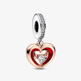 Charms aus 925er-Sterlingsilber, zweifarbig, strahlendes Herz, baumelnde Charms, passend für originale europäische Charm-Armbänder, Mode, Frauen, Hochzeit, Engagem244f