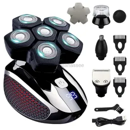 Barbeadores elétricos WAHFOX Head Shaver 5 em 1 Navalha elétrica para homens carecas Aparador com costeletas de cabelo do nariz Clipper à prova d'água Wet Dry Grooming Kit 240329