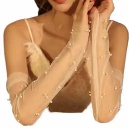 Elegante Damen-Spitze-Silk-Bogen-Handschuhe Ultradünne dehnbare schiere Tüll-Handschuhe Schwarz-weiße Fäustlinge Braut-Hochzeits-Abschlussball-Partei-Versorgungsmaterialien N2ck #