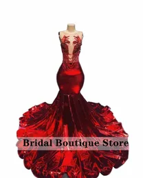 glänzende rote Durchfälle Meerjungfrau Prom Dr. 2024 Funkelne Kristall Strass Perlen Tassels Hochzeits Geburtstag Abend Party Kleid J7WU#