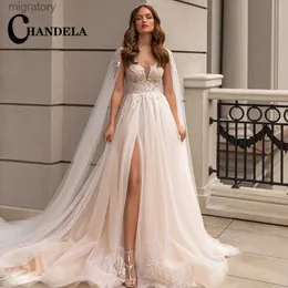 Urban Sexy Kleider CHANDELA Hoher Schlitz Hochzeit Tüll Pailletten Schal Gefrieste Rückenfrei Reißverschluss V-Ausschnitt Maßgeschneiderte Vestido De Casamento yq240329