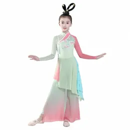 Kinder-Kostüm für klassischen Tanz, eleganter chinesischer klassischer Tanz, Volkstanz, Übungskleidung, Mädchen, Fan z6t1 #